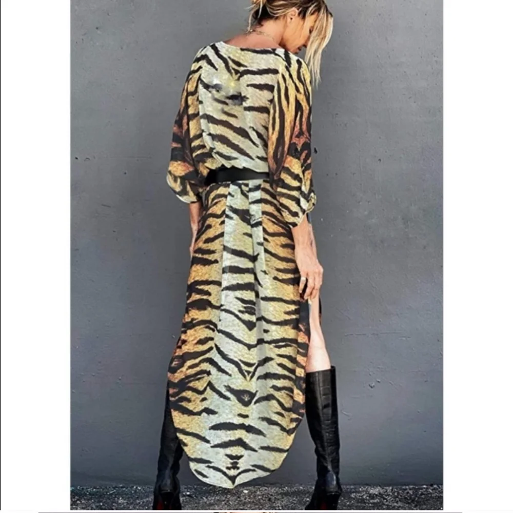 SALE! Last One New Tiger Print Sheer Swim Cover Up Kimono Duster Robe Cardigan - Picture 5 of 13